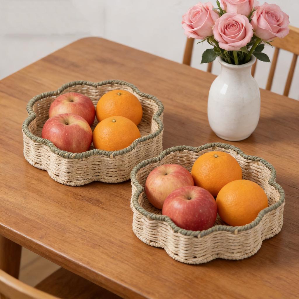 Handgeflochtener Papierseil-Aufbewahrungskorb, Imitation Rattan Haushalts-Aufbewahrungskorb, Obst- und Gemüsekorb, Wohnzimmer Snack-Tablett