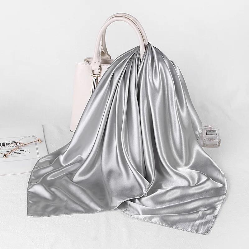 Fashion Hijab Scarves For Women Silk Satin Hair Scarf Female Solid Colors Kerchief 90*90cm Square Shawls Neck Scarfs For Ladies