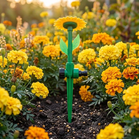 Sunflower Lawn Sprinkler Garden Hose Sprinkler with Spike Base Adjustable Sprinkler Nozzle for Large Area Coverage Irrigation Patio Yard Watering