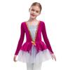 Mädchen Eiskunstlauf Performance Kleid Langarm Glitzernde Pailletten Patchwork Samt Tüllkleid Eingearbeiteter Slip Ballett Kostüm