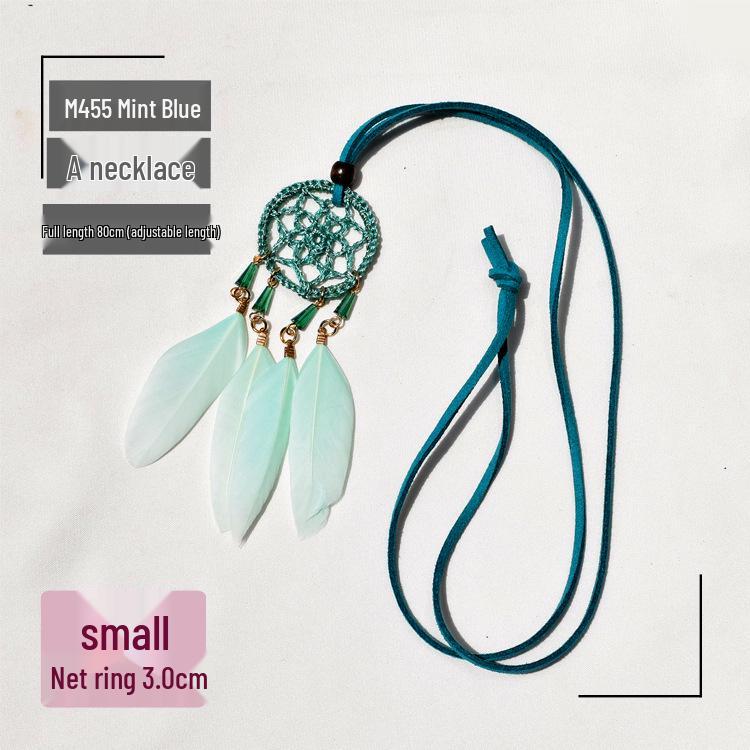 Ethnic Dream Catcher Necklace: Adjustable Velvet Choker with Crystal, Feather, and Clavicle Charms
