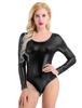 Women One-piece Patent Leather Long Sleeves Leotard Gymnastics Ballet Dance Leotard