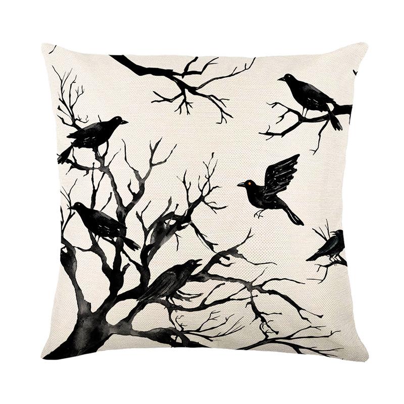 Halloween Black Crow Pillow Cover Polyester Print Horror Atmosphere Decorative Cushion Cover Spider Web Cushion Cover