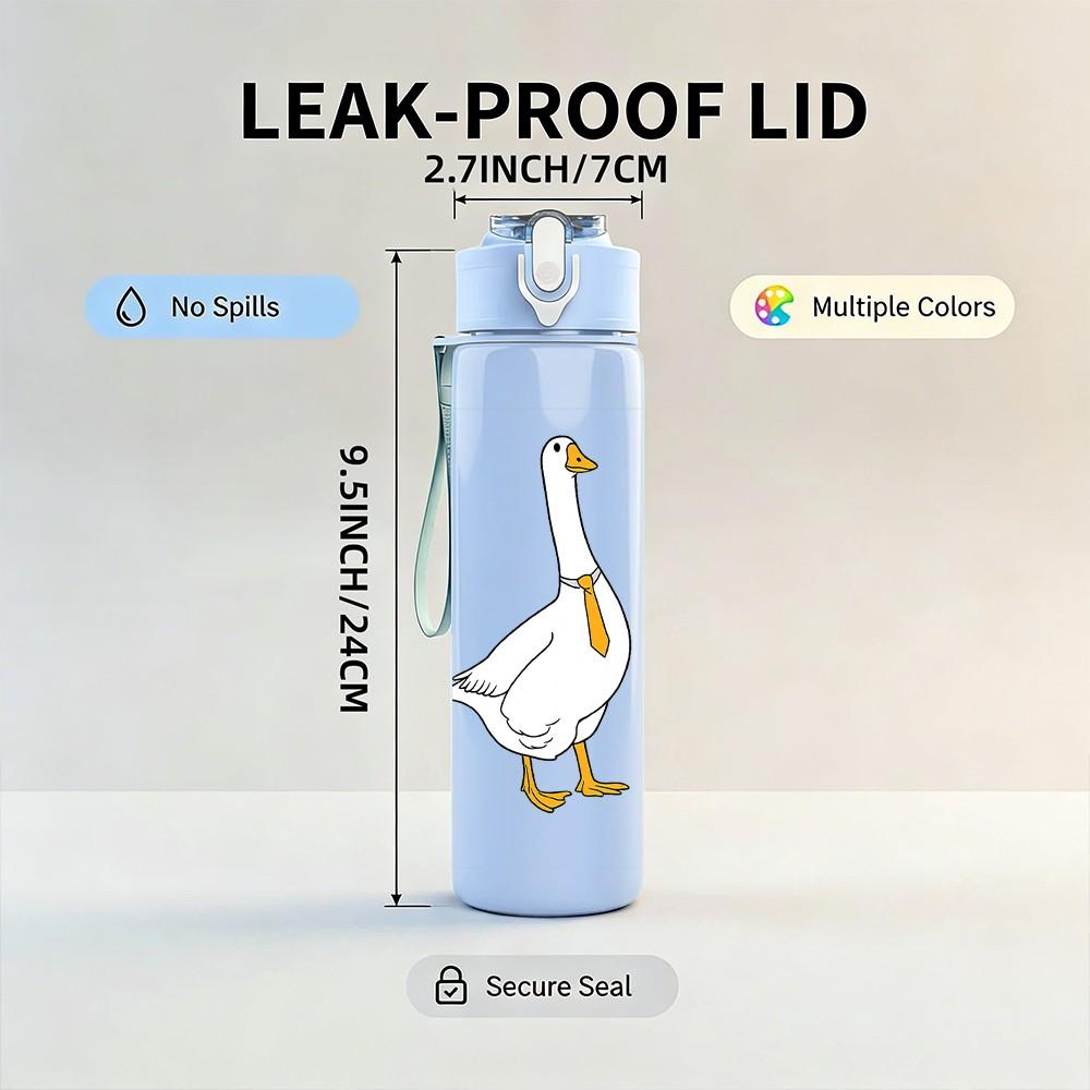 1PC White Goose Simple Drawing 750ml Color Plastic Sports Water Bottle Leakproof Flip Straw Lid Suitable for Sports Office Home Use