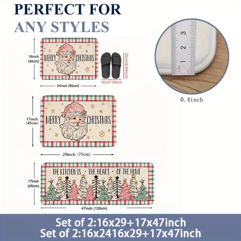 2Pcs Anti Fatigue Kitchen Rugs Christmas Print Waterproof Non-Slip Thick Cushioned Kitchen Mat Heavy Duty Comfort Standing Mat for Kitchen
