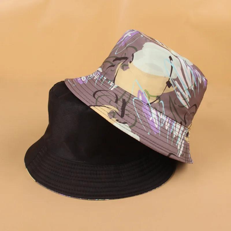New Street Graffiti  Men's Bucket Hat Double-Sided Hip Hop   Outdoor Women Caps Beach Sun Protect Fishing Unisex Bonnet
