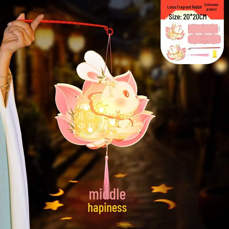 Handmade DIY Children's Palace Lantern - Luminous Rabbit Flower Design for 2025 Mid-Autumn Festival