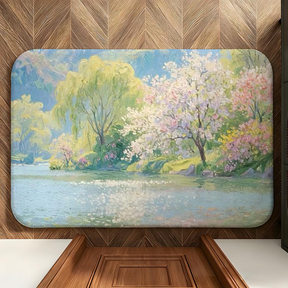 Art Gentle Oil Painting Flowers Floor Mat Soft Flannel Floor Mat  Suitable for Entryways, Living Rooms, Bedrooms, and Bathrooms