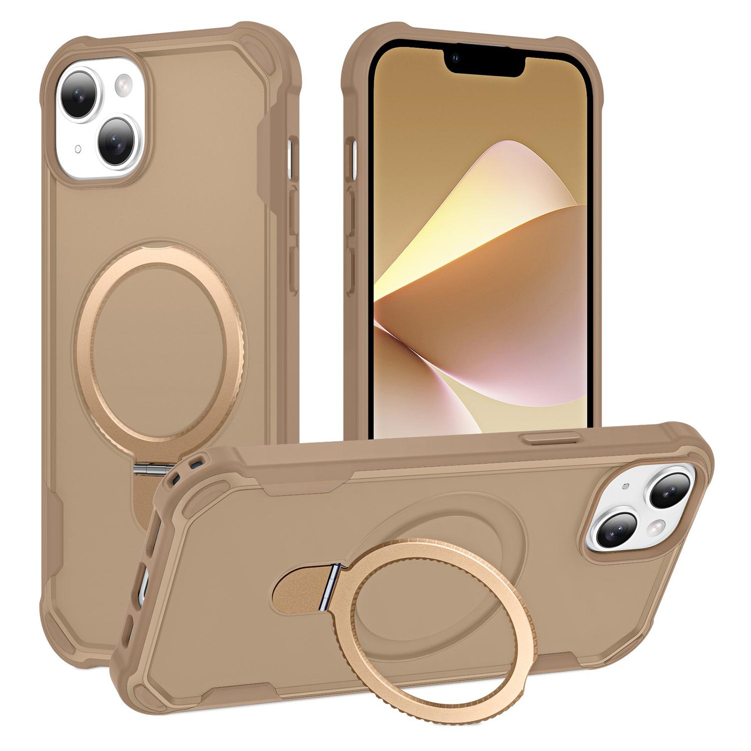 

For iPhone 13 Case Compatible with MagSafe Kickstand TPU+PC Shockproof Phone Back Cover Gold