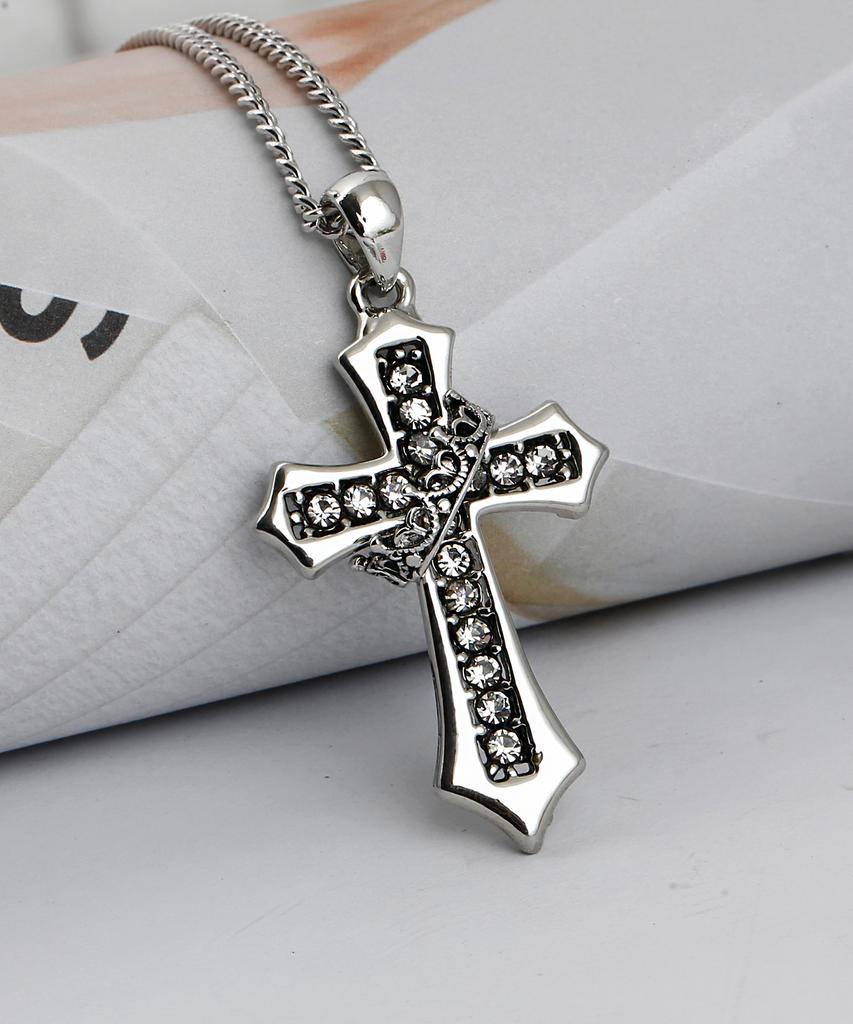 Shoveoff Svn-2002 Crown Cubic Cross Pendant Necklace