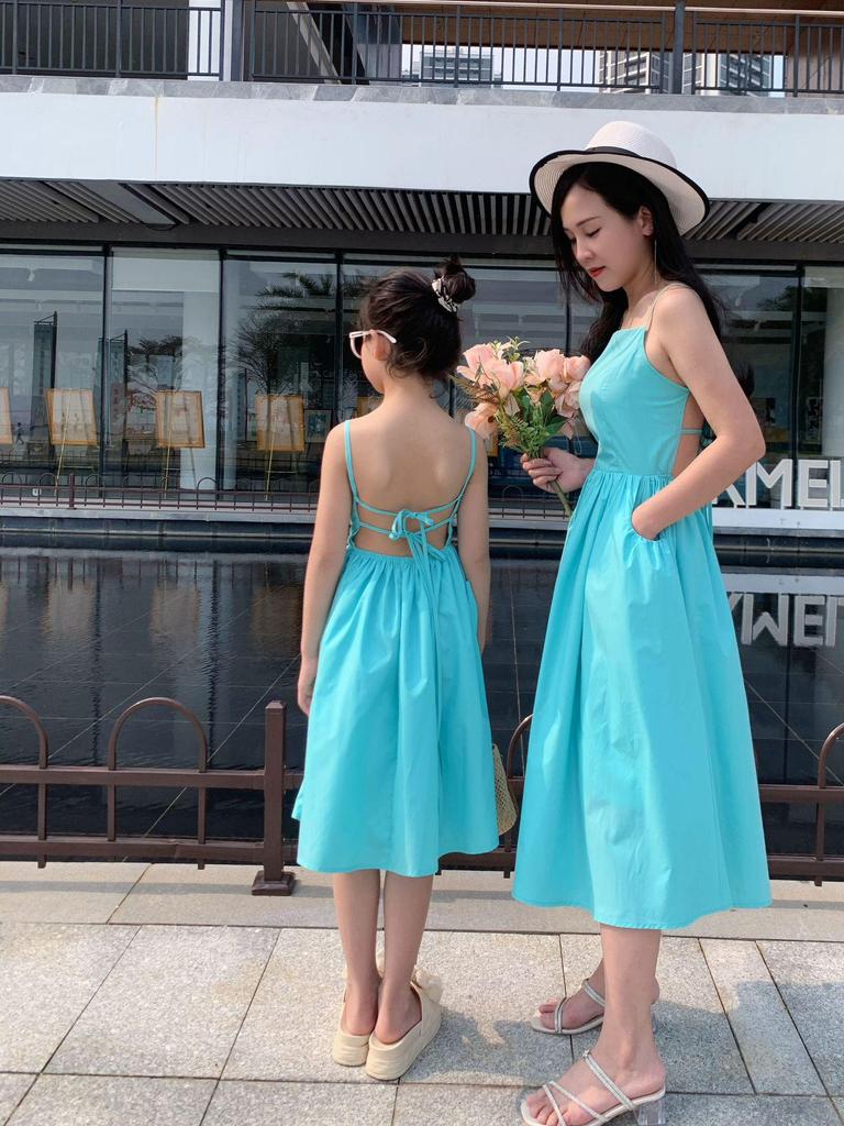 2024 Summer Mother-Daughter Backless Spaghetti Strap Beach Dress