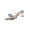 2025 summer new flower slippers women wear crystal thick heel open toe word middle heel fashion sandals
