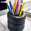 1PC Fun Tire Shaped Pen Holder - Durable Black PVC Desktop Storage Box, Suitable for Schools and Offices