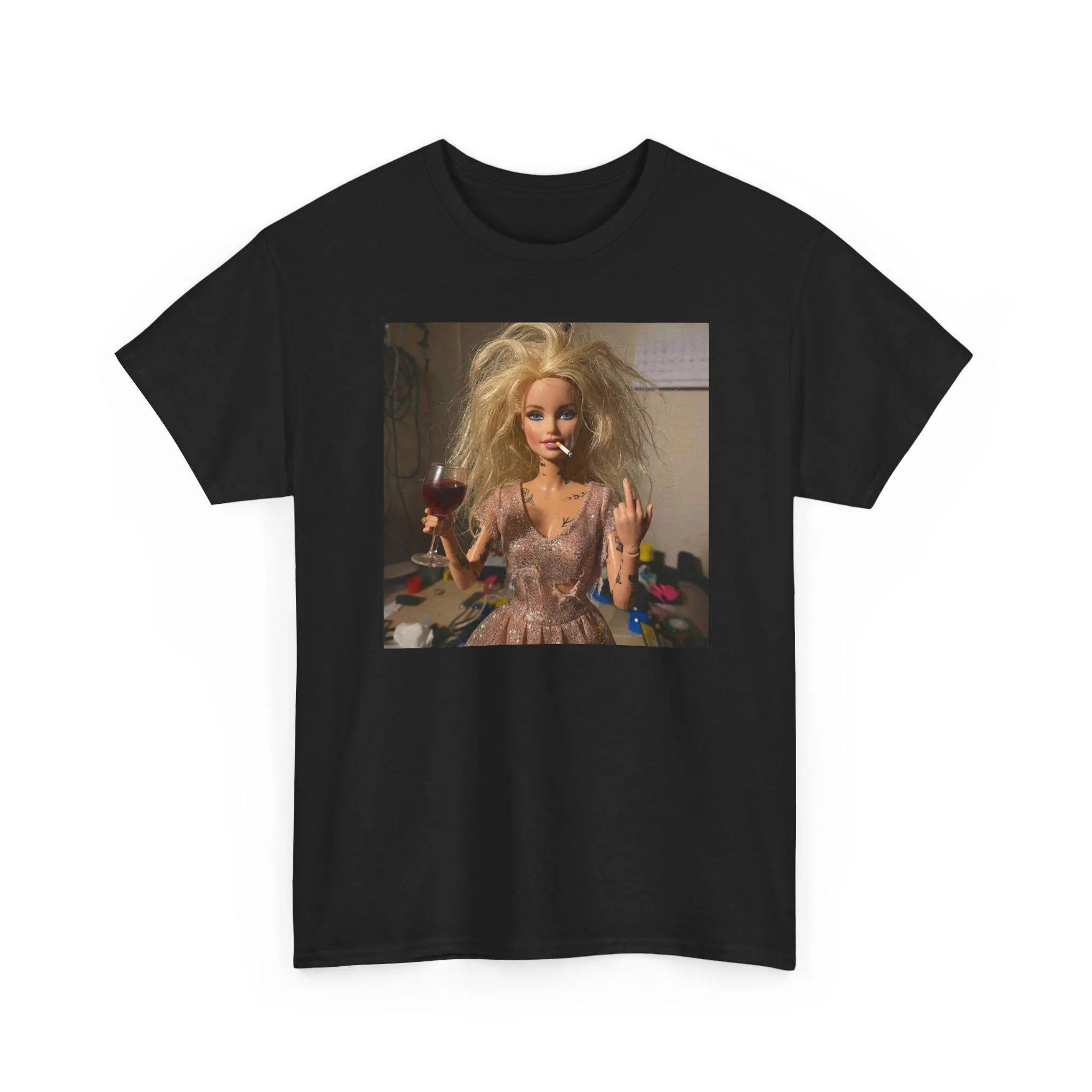 

Funny Doll Meme T-Shirt Men Women Summer Middle Finger Wine Cigarette Tattoo Graphic Tee Streetwear Short Sleeve Casual Top S разноцветный