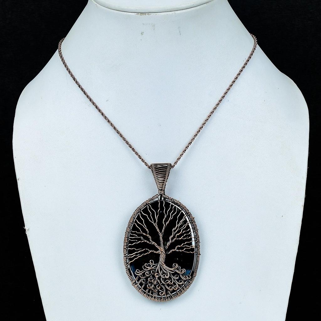 Shungite Pendant, 999 Copper Wire Wrapped Gemstone Jewelry, Handmade Tree Of Life Pendant, For Mother Day