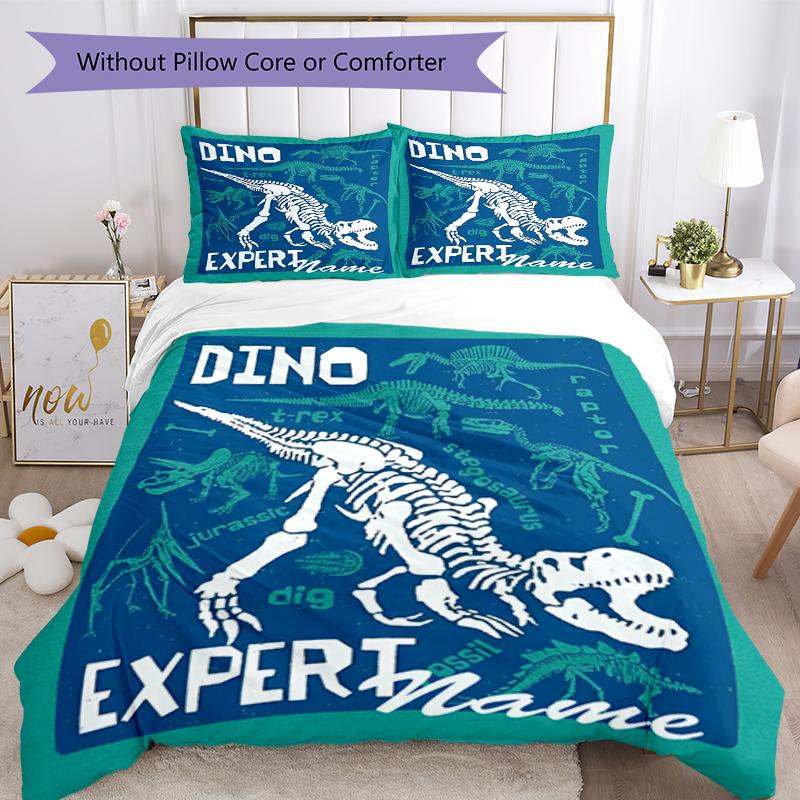 3pcs Custom Name Dinosaur Bedding Set Duvet Cover Closure Includes 1 Duvet Cover & 2 Pillowcases, Soft and Comfortable for All Seasons.