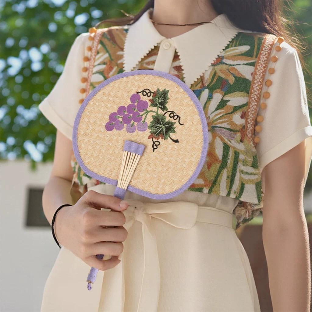 Hand-Woven Traditional Fan with Ancient-Style Embroidery, Portable Hanfu Fan, Trendy Chinese Style, High-End Summer Mosquito-Repellent Fan