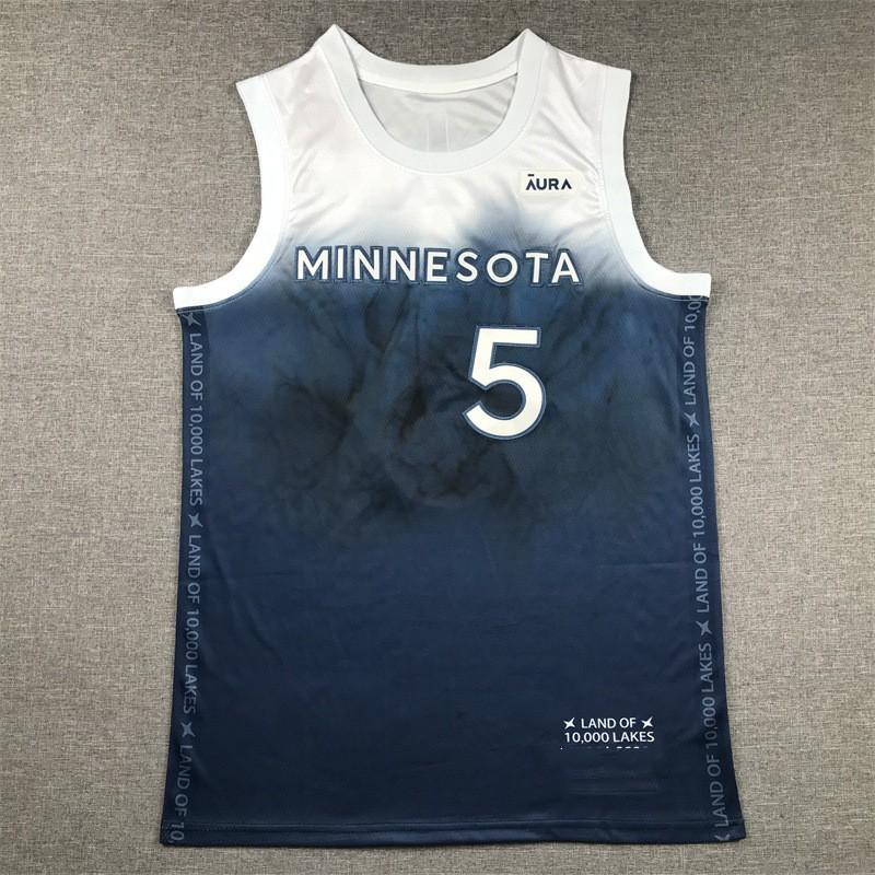 Mens Minnesota Timberwolves 5 Anthony Edwards Embroidered Basketball Jersey Cotton Blend Performance Sportswear