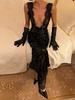 Damen V-Ausschnitt Formelles Kleid Damen Spitze Langkleid Damen Rückenfreies Sexy Kleid Damen Schwarzes Kleid 2026