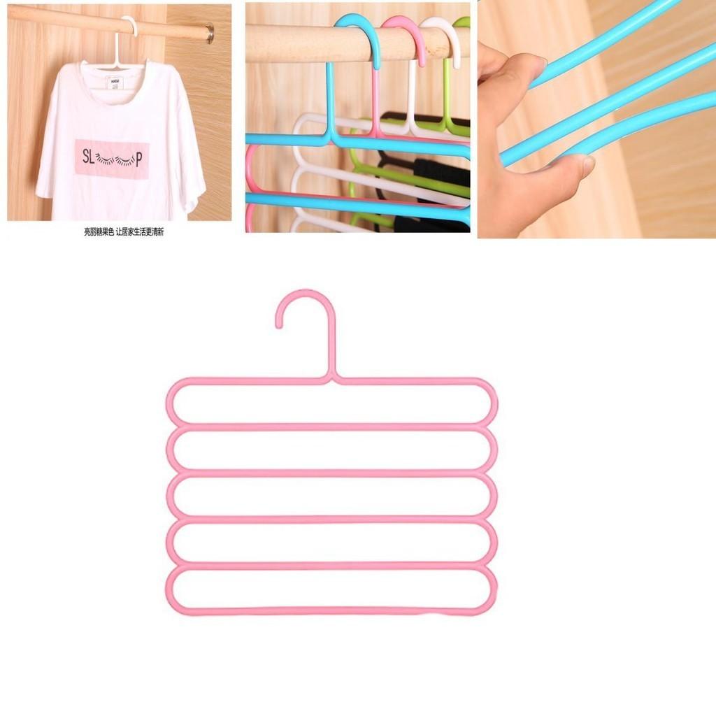New Multi-functional Five-layer Pants Rack Clothes Hanger Candy-colored Plastic Hanger For Storage And Organization