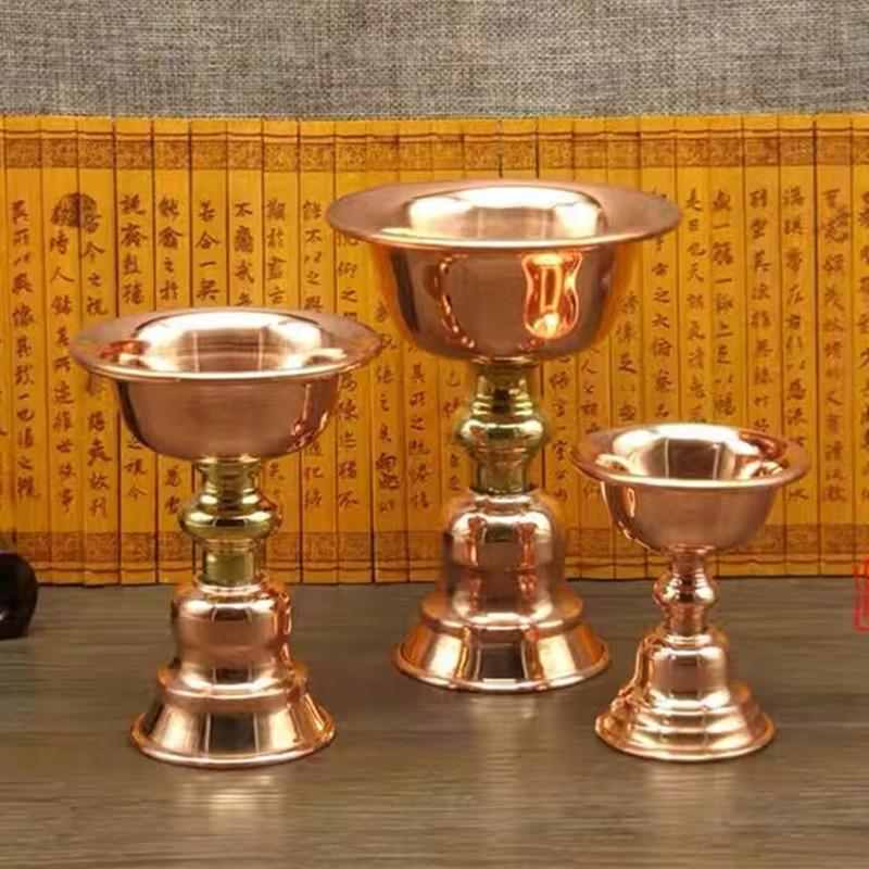 Red Brass Tibetan Candlestick Religion Handcrafted Polishing Altars Candle Floating Light Lamp Buddhist Tribute Table Decoration