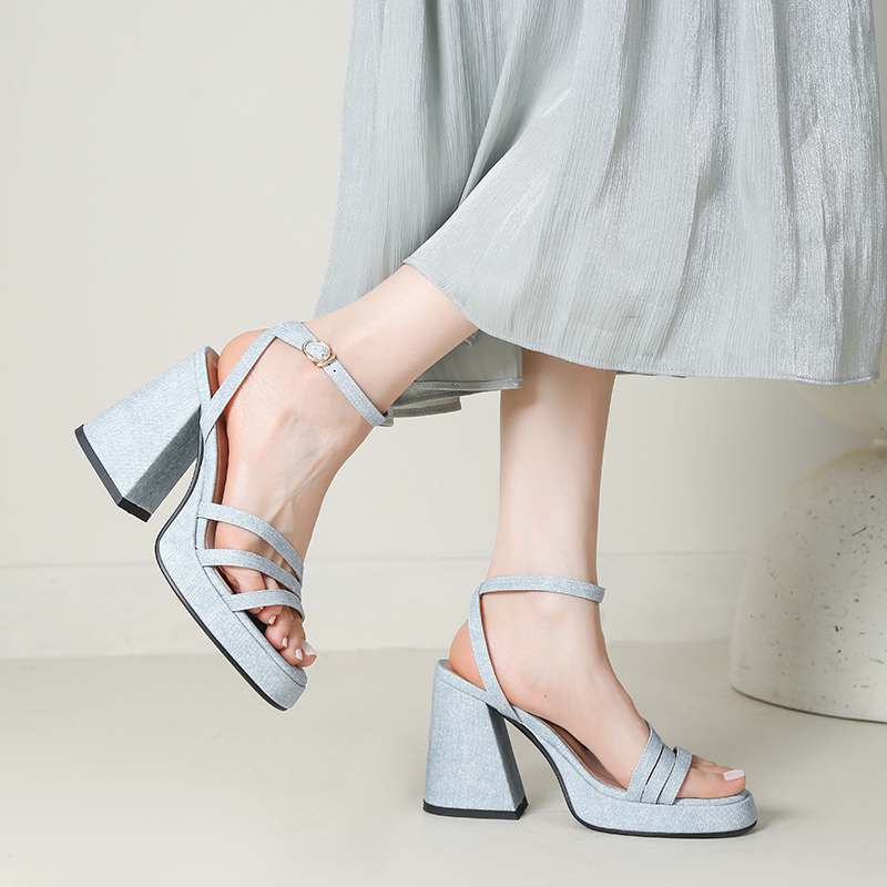 Krazing Pot Polyurethane Summer Size 43 Women Platform Super High Heels Women Peep Toe Ankle Straps Waterproof Sandals