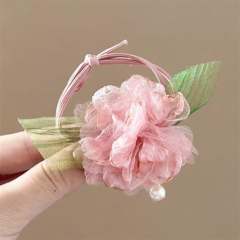 Pink Flower Ribbon Hair Band Women Girls Bowknot Ponytail Holders Hair Ropes Girls Korean Fashion Hair Accessories Headwear Blue