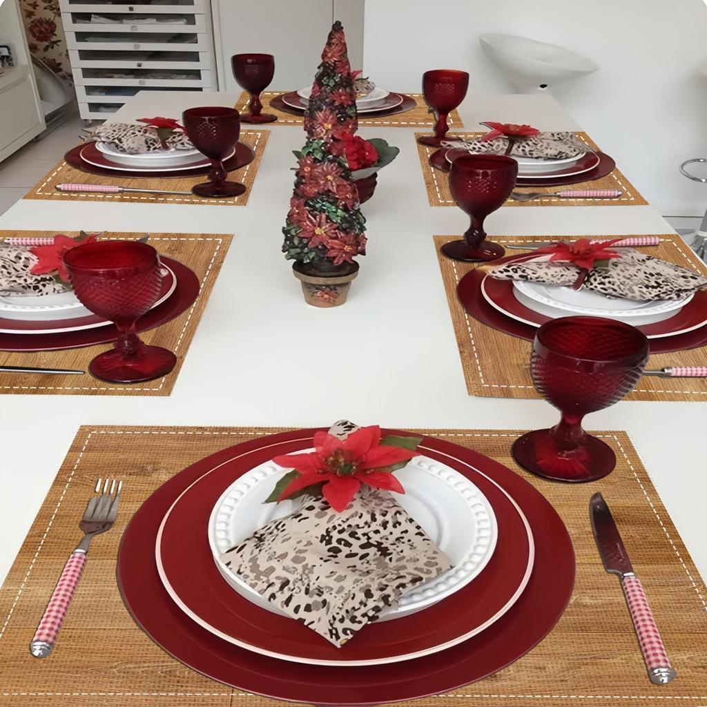 4/6pcs Light Luxury Wood Grain Texture Linen Placemat Waterproof Oil Resistant Easy to Clean Dining Table Decoration