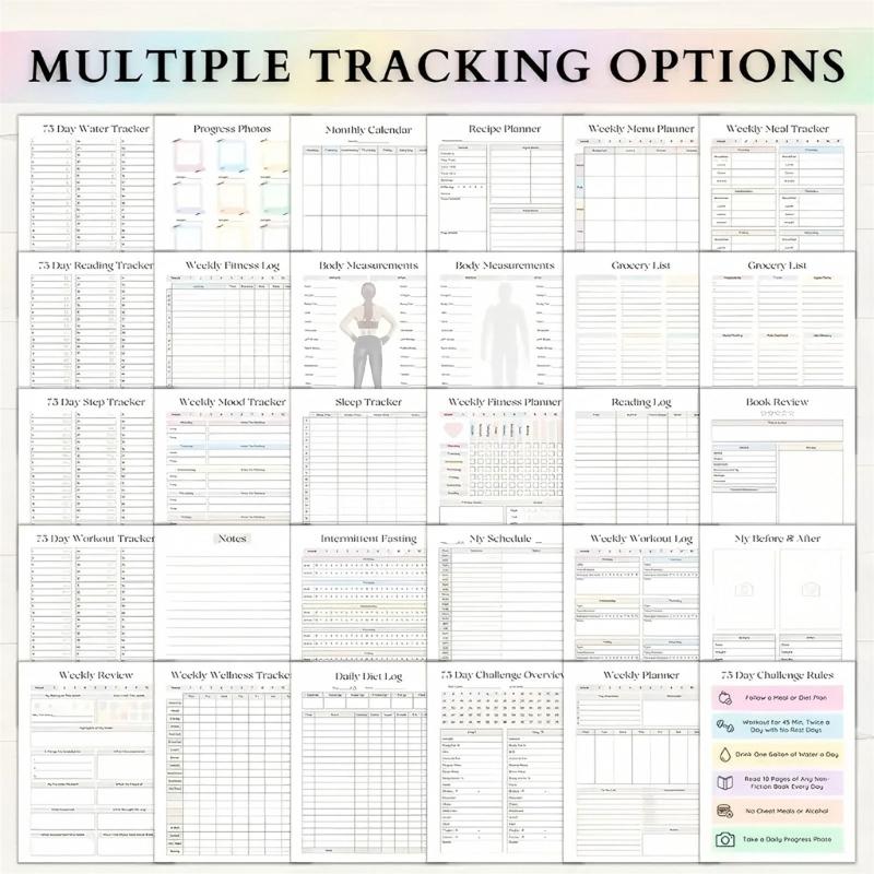 75 Day Challenge Planner Twin Coil Binding Daily Planner Diet Workout Reading Tracking Planner Journal Notebook 21x14cm