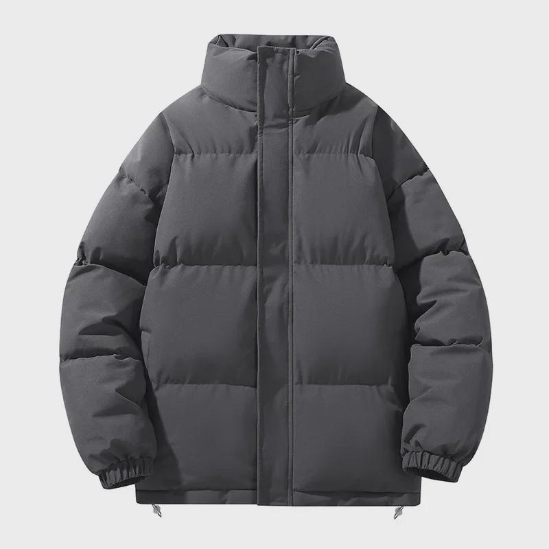 Chaqueta de Plumas de Invierno para Hombre con Cuello Alto y Corte Holgado - Estilo Coreano, Color Sólido, Abrigo Cálido de Algodón para Parejas