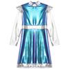 Girls Outer Space Cutie Costume: Shimmering PU Patchwork Alien Dress for Halloween & Sci-Fi Role Play Parties