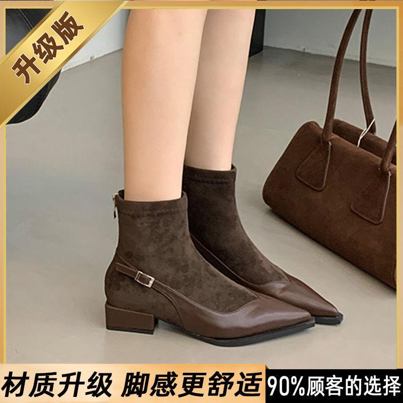 Pointed boots short boots women's 2025 autumn and winter new women's boots niche design Martin boots thick heel short boots thin boots
