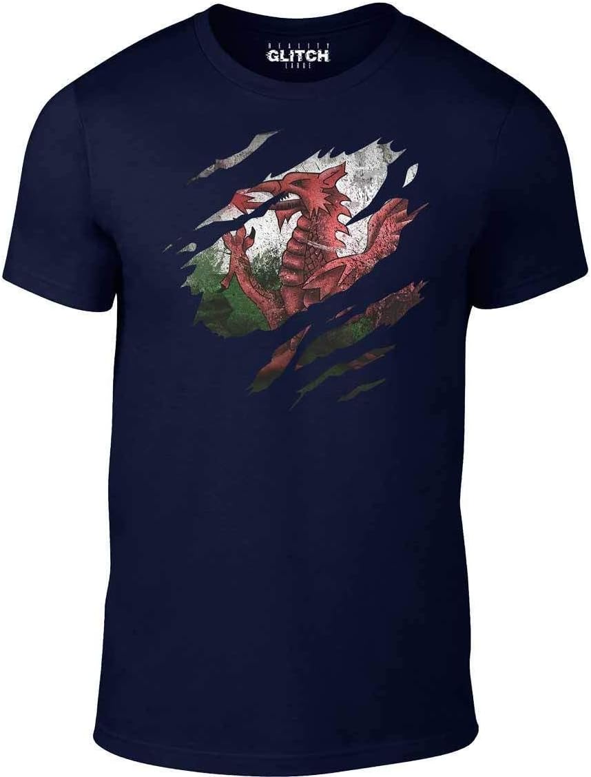 Men s Torn Wales Flag Tshirt Welsh Rugby Gift XS