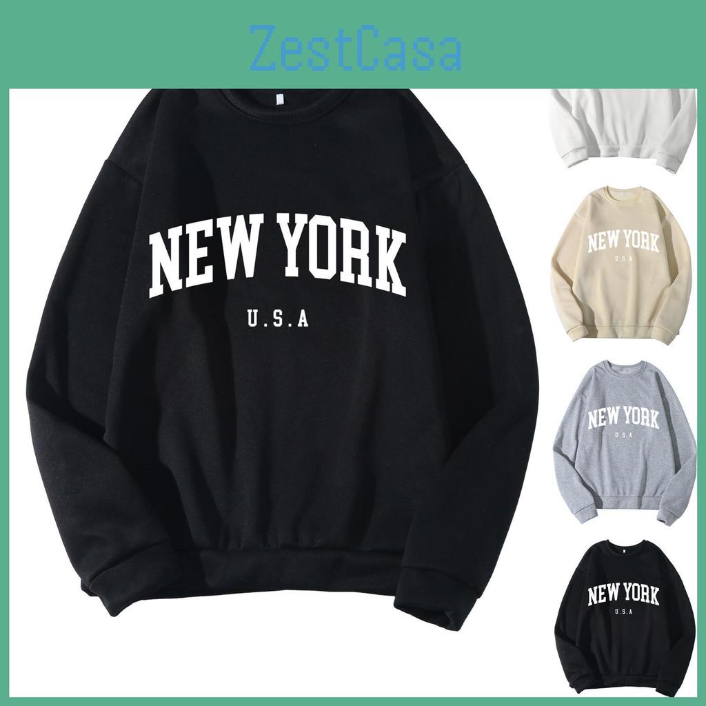 Women American Hoodie Casual Vintage New York Print Letter Graphic Sweatshirts Long Sleeves Simple Fashion Clothes Oversize Tops