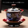 Smaltovaná barevná Gaiwan, Keramická čajová miska, Porcelánová sada Gaiwan, Čajová sada Kung Fu, Vzor červeného draka a fénixe, Velká miska s víčkem