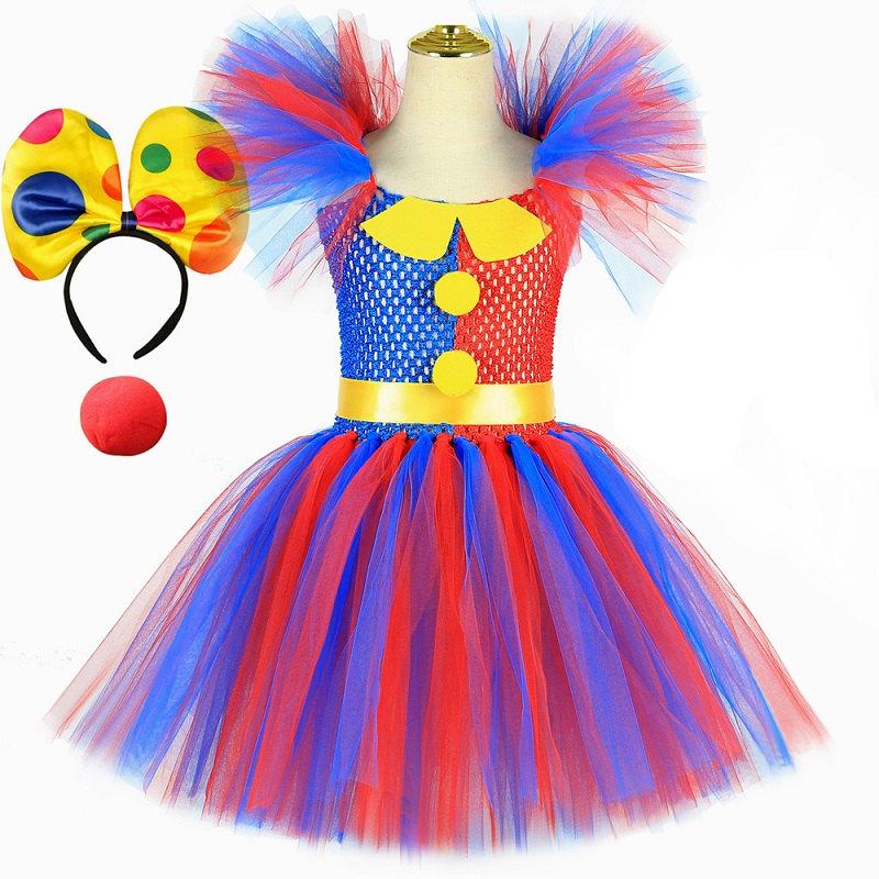 Pomni Kostuum Kinderen Tutu Jurk Cartoon The Amazing Digital Circus Clown Kostuum voor Meisjes Halloween Carnaval Feestjurk Kleding 2T blue