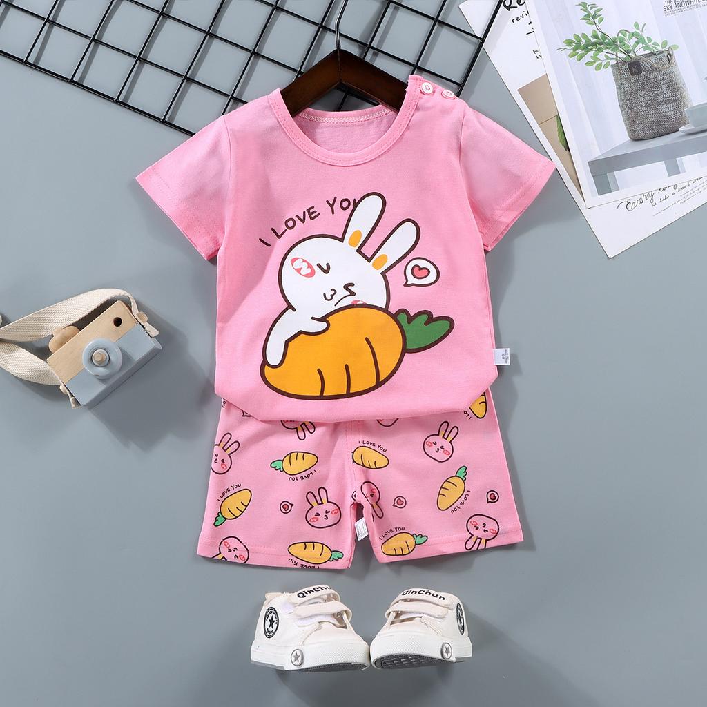 Childrens Short-Sleeve Sets Cotton Boys T-Shirts Baby Summer Clothing Girls Shorts Infant Clothing Summer Clothing