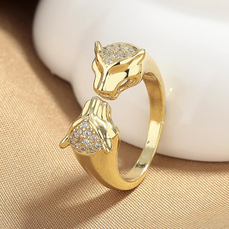 

2026 European and American fashion high-end leopard head opening ring female personality ins index finger ring trendy accessories Resizable золотий
