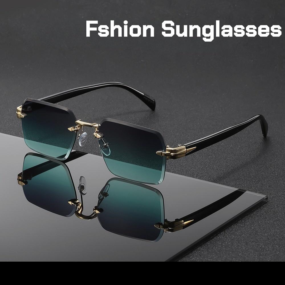 Metal Frameless Sunglasses Outdoor Metal Hinge Quality UV400 Sunshade Glasses Men and Women's Luxury Design Cut Edge Sunglasses