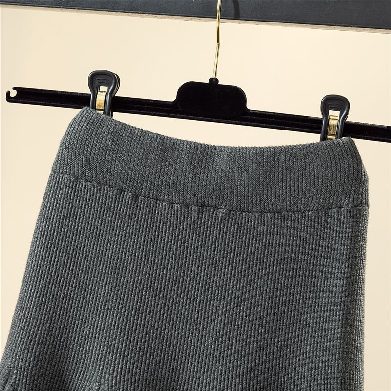 Hustý Teplý Dámský Pletený Svetr Sukně Vysoký Elastický Pas Áčkový Střih Módní Ležérní Dámské Dlouhé Sukně