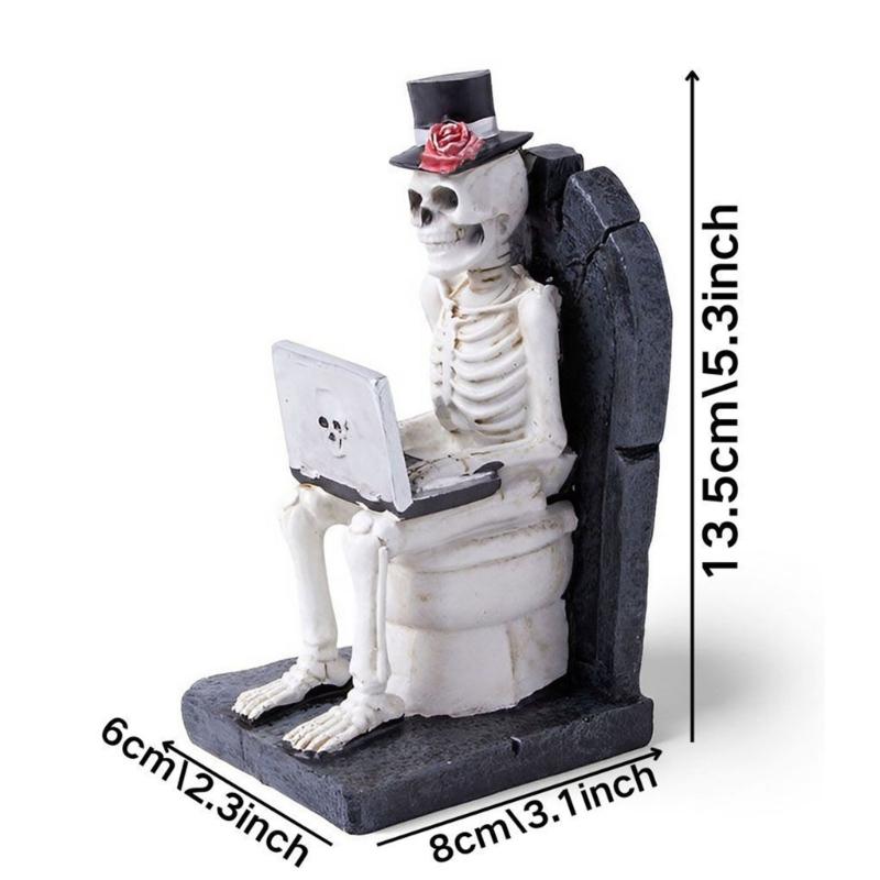 Halloween Skelett Figur Sitzt auf Toilette mit Laptop Horror Harz Skulptur Ornament Für Party Dekoration Sammlung