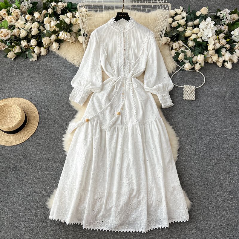 

Age-Reducing Heavy Industry Crochet Dress French Slimming Embroidered White All yards
