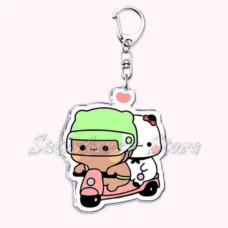 Cute Bubu Dudu Love Keychains Couple Bear Panda Acrylic Keyring for Accessories Bag Pendant Key Chain Jewelry Fans Lovers Gifts