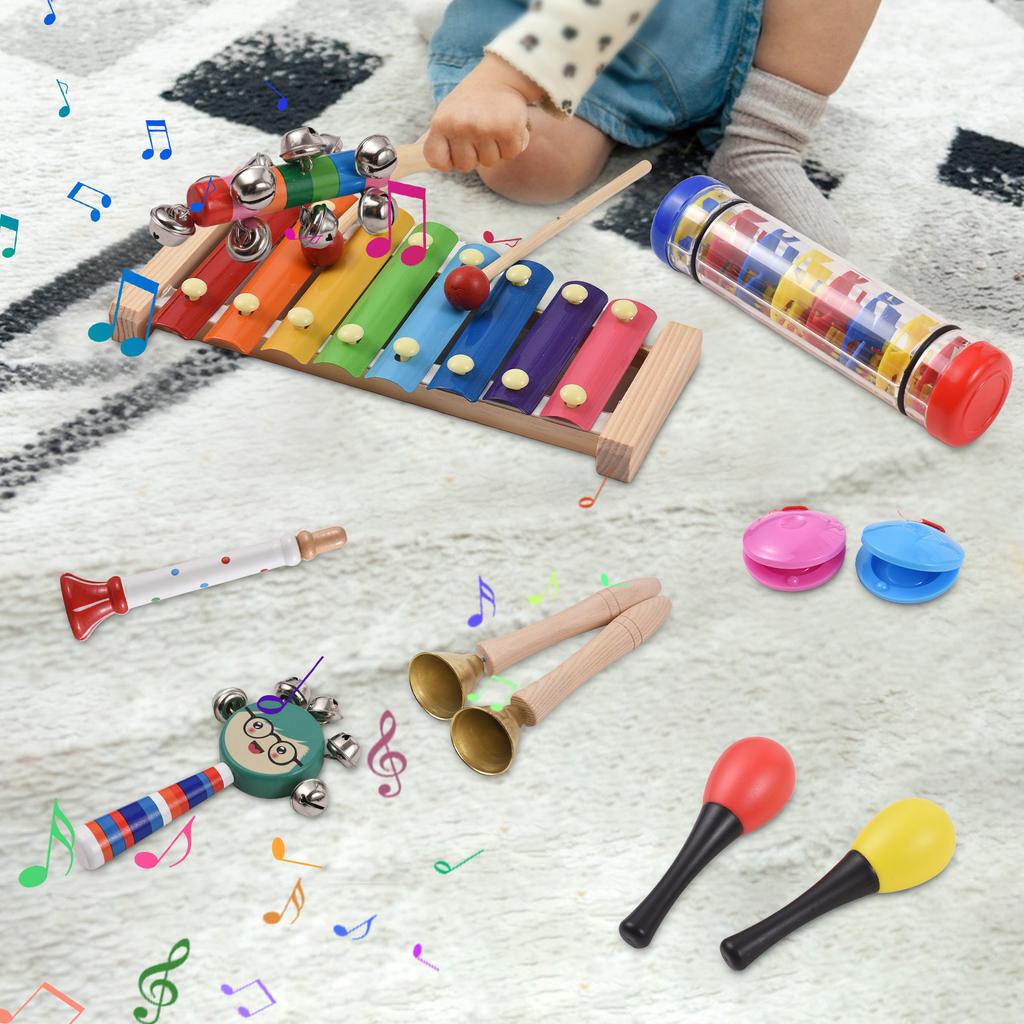 14Pcs Wooden Percussion Instruments Set Musical Instruments Interesting Interactive Games Hand Eye