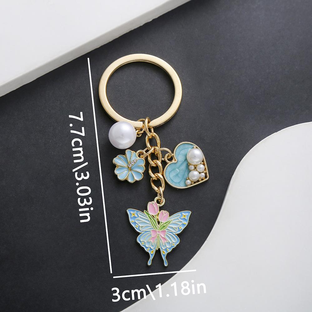 Aesthetic Pink Drip Butterfly Tulip Pearl Keychain Ornament