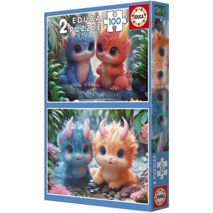Puzzle - EDUCA - Monstres Mignons - 2 X 100 Pièces - Pour Enfants Dès 8 Ans - Thème Dessins Animés