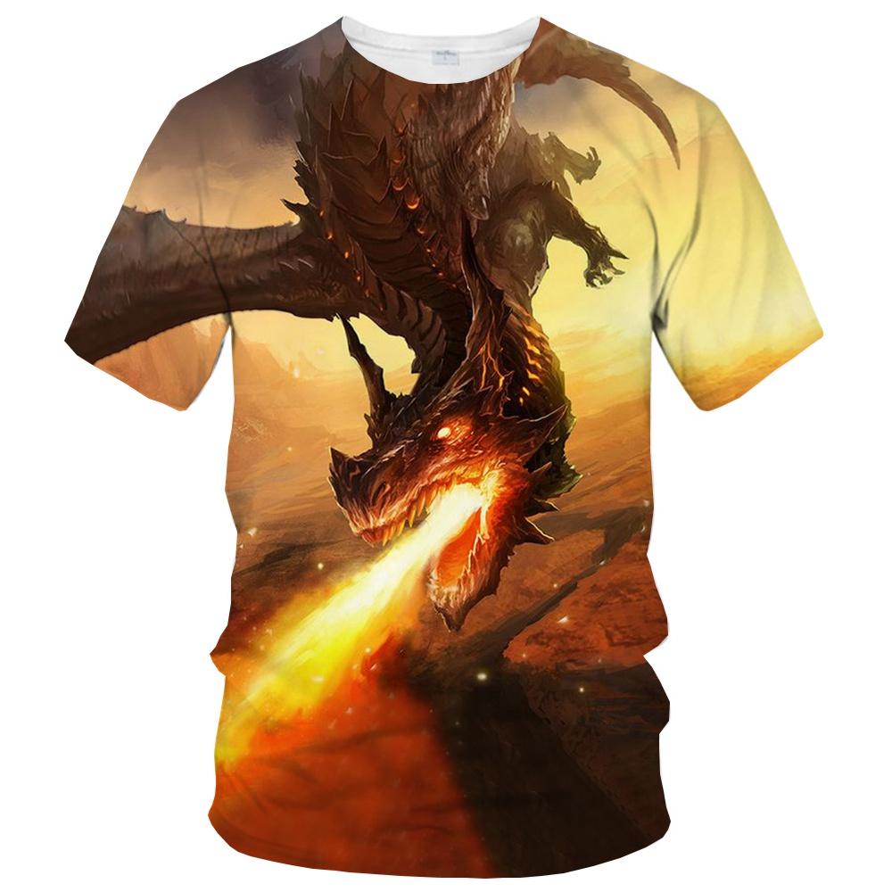 Summer fashion trend fun 3D printed dragon print pattern creative casual soft and comfortable short sleeved T-shirt
