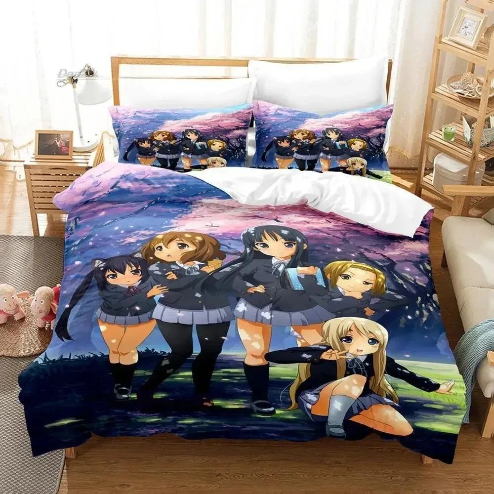 Kawaii K-ON! Bettwäsche-Set Einzelbett Twin Full Queen King Size Bettset Erwachsener Kind Schlafzimmer Bettbezug-Sets 3D-Druck Anime Bettlaken-Set