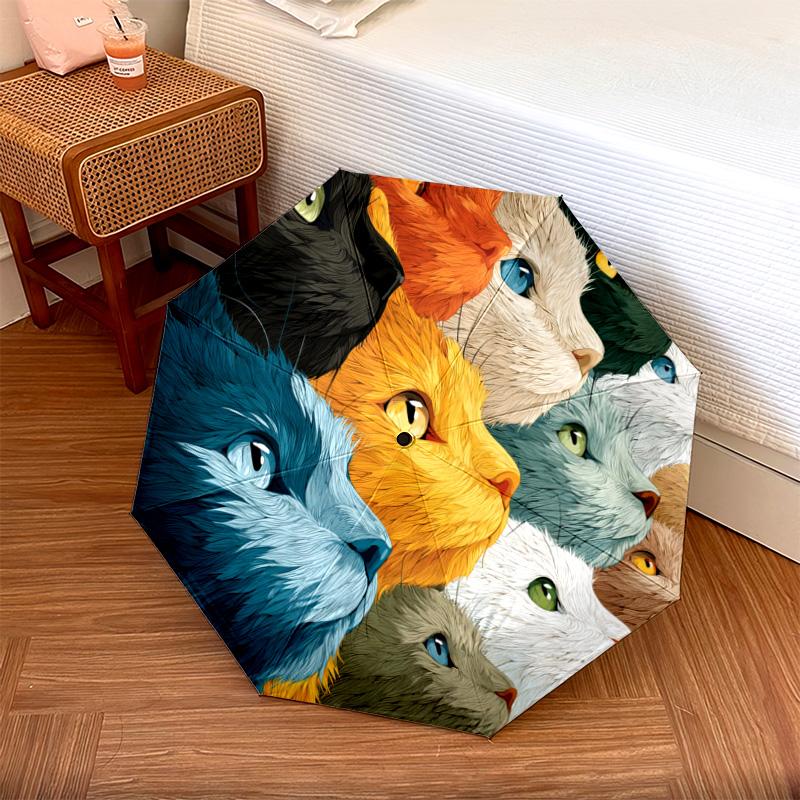 1 PC Automatic Folding Umbrella - Colorful Cats Pattern, Portable & Foldable Design with 8 Ribs, Christmas Birthday Gifts