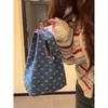 Denim Bow Patterned Crossbody Bag With Contrast Piping For Casual Travel